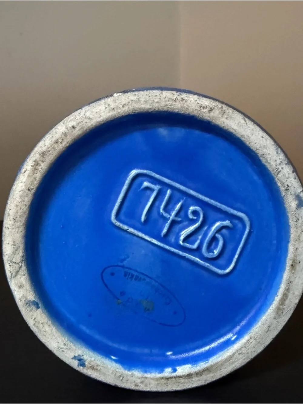 Vintage Czech Pottery Amphora Vase Mottled Cobalt Blue Glaze Scroll Handles MCM
